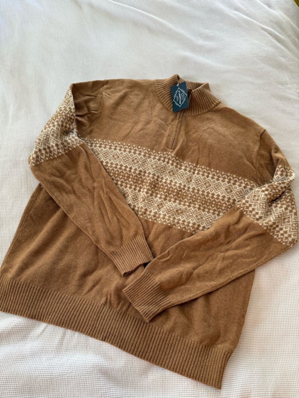 St. John's Bay Brown Fair Isle Zip Mock-Neck Sweater